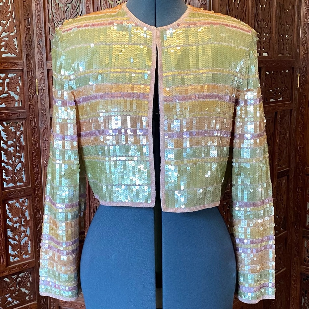 VINTAGE SILK PASTEL RAINBOW SEQUIN COCKTAIL JACKET